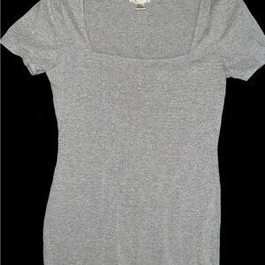 Bozzolo Gray Fitted Midi Dress Short Sleeve